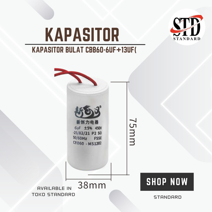KAPASITOR BULAT CBB60-6UF+13UF CAPACITOR BULAT CBB60 KAPASITOR MESIN CUCI