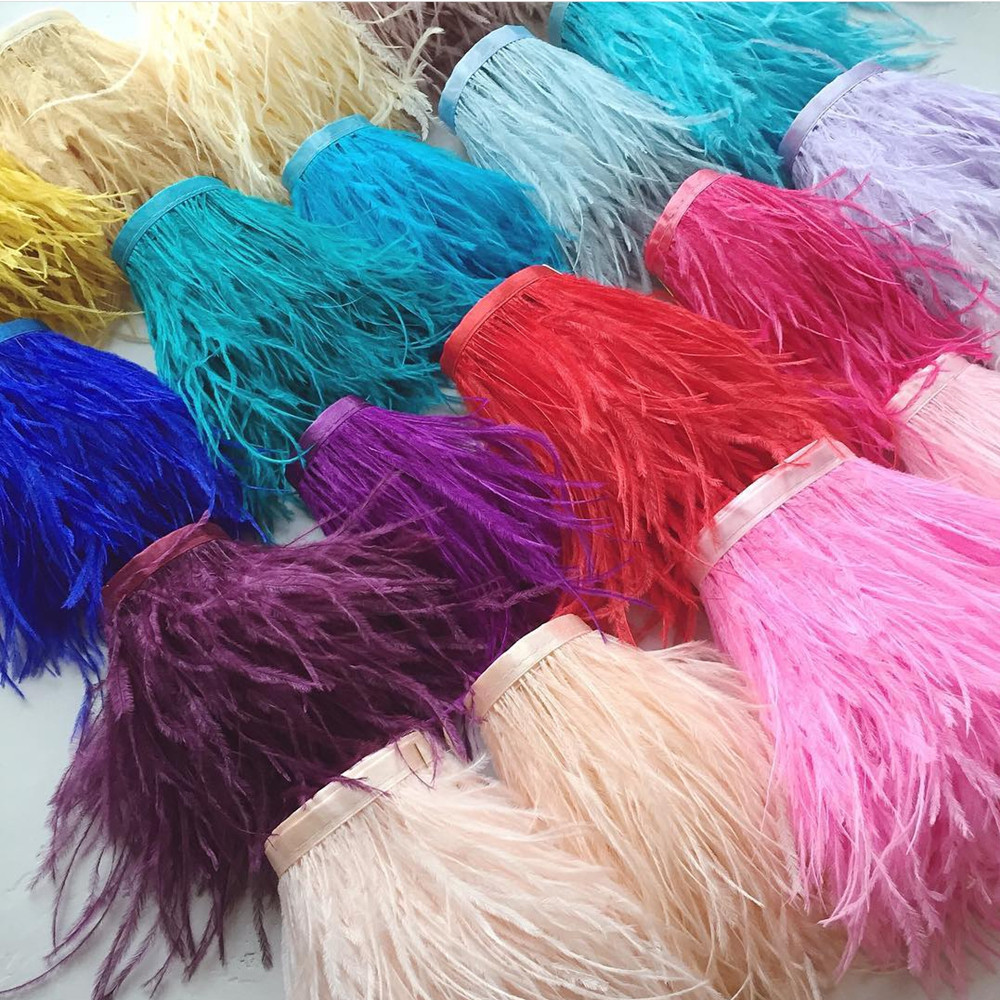 

1M Fluffy White Ostrich Feathers Trim Fringe 8-10cm Wedding Party Decoration Feather Ribbon for Dress Clothing Sewing Crafts
