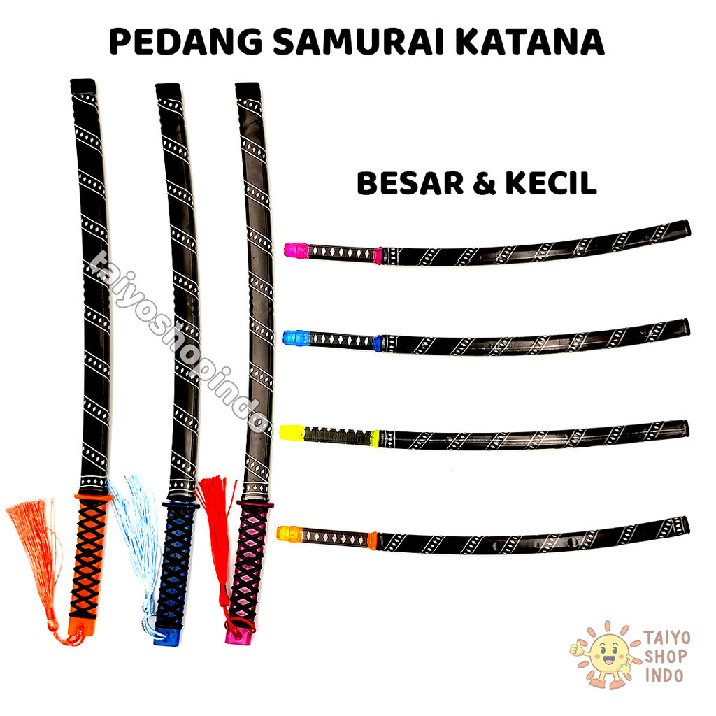 TAIYO Mainan Anak Pedang Samurai Besar Kecil Plastik Mini Katana Warna Warni Transparan Panjang Tali