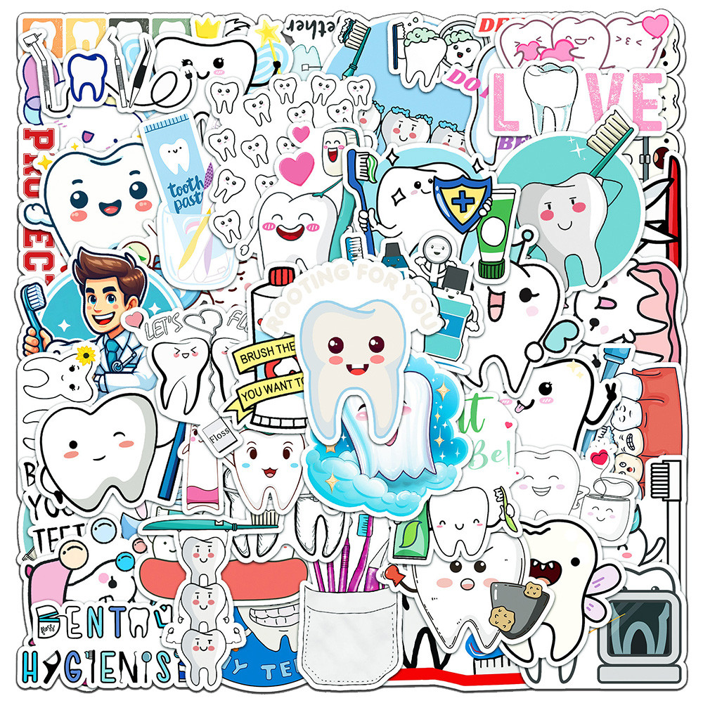 

10/30/50pcs Cute Protect Teeth Dentist Cartoon Stickers Funny Toothbrush Decals for Kids Toy Y Scrapbook Phone Laptop Sticker