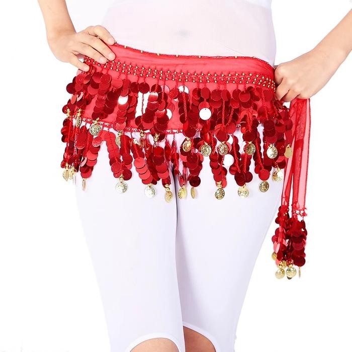 Belly Dance Belt Hip Scarf Selendang Pinggang Tari Perut - Sifon Manik Payet Anggur - Wanita - Hitam