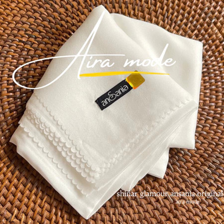 Kerudung Jilbab Segiempat Kondangan Mewah Premium Anti Letoy - Putih Tulang