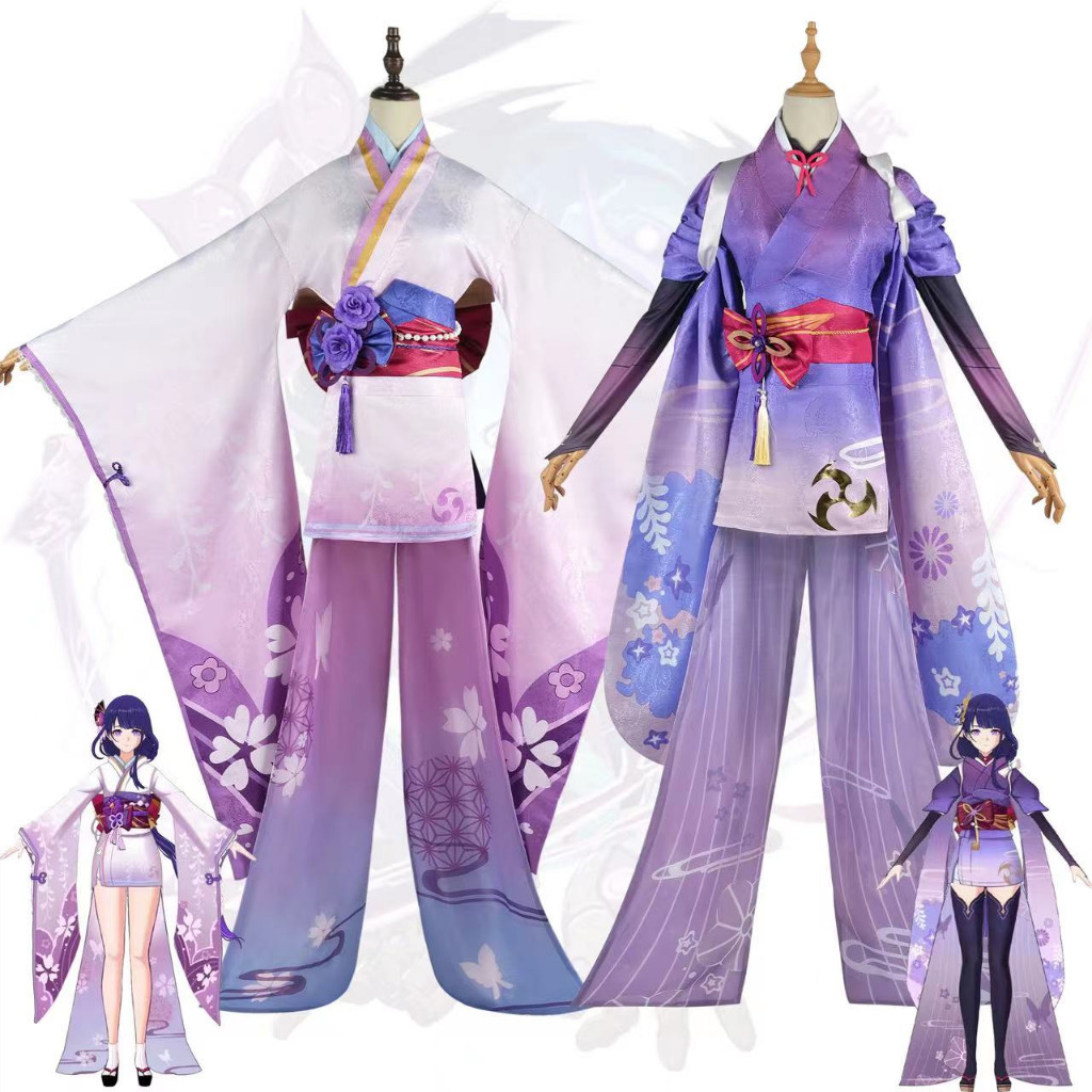 DISKONMANIA Genshin Impact Shogun Raiden Ei Makoto Beelzebul Cosplay Kimono Costume Wig Set Maid Dre