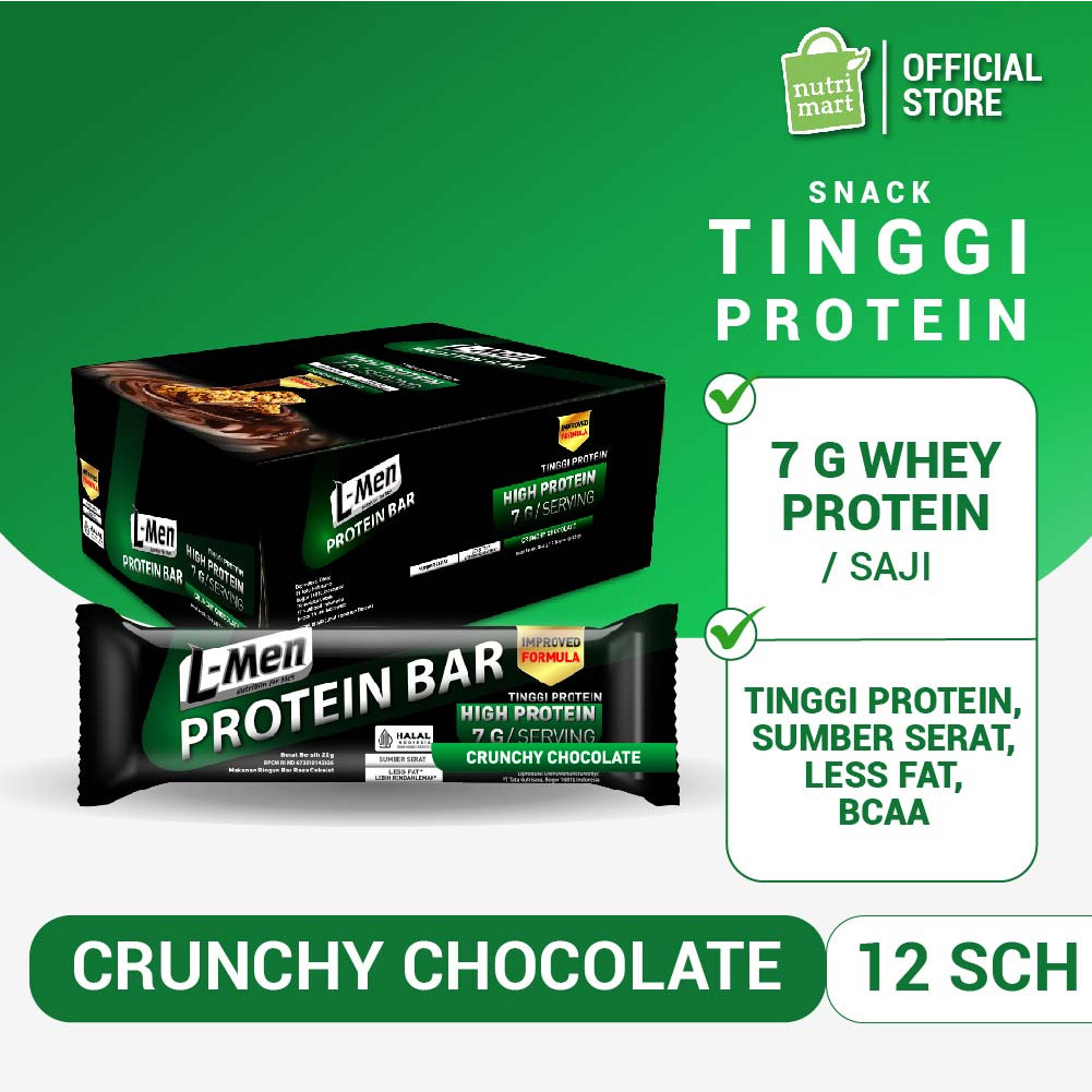 

L-Men Protein Bar Crunchy Chocolate 12 Sachet - Camilan Rendah Lemak Tinggi Protein