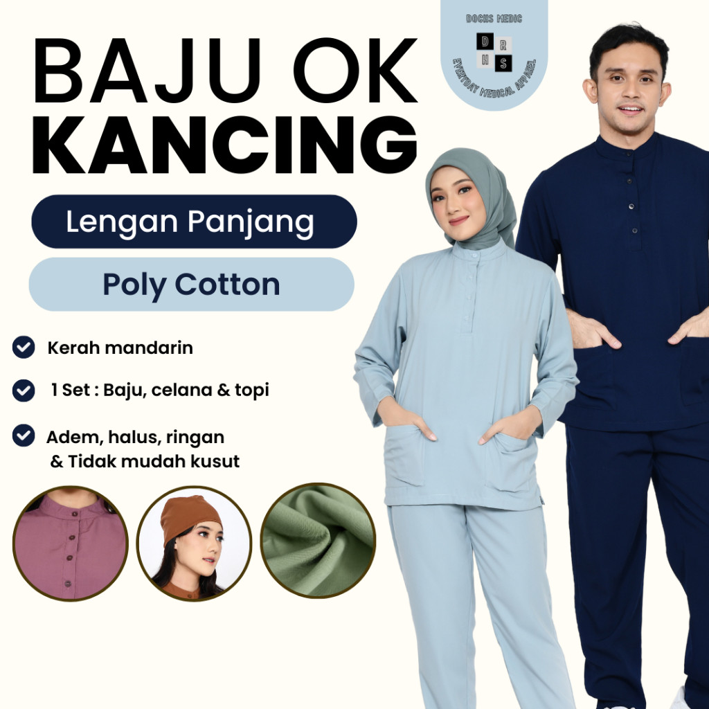 promo Baju OK KANCING / Baju Jaga / Scrub Medis Lengan Panjang DOCHS MEDIC