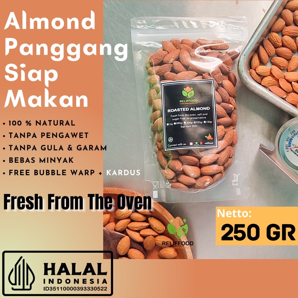 

PROMO!!! ROASTED ALMOND 250 GRAM - KACANG ALMOND PANGGANG KUPAS GLK-51