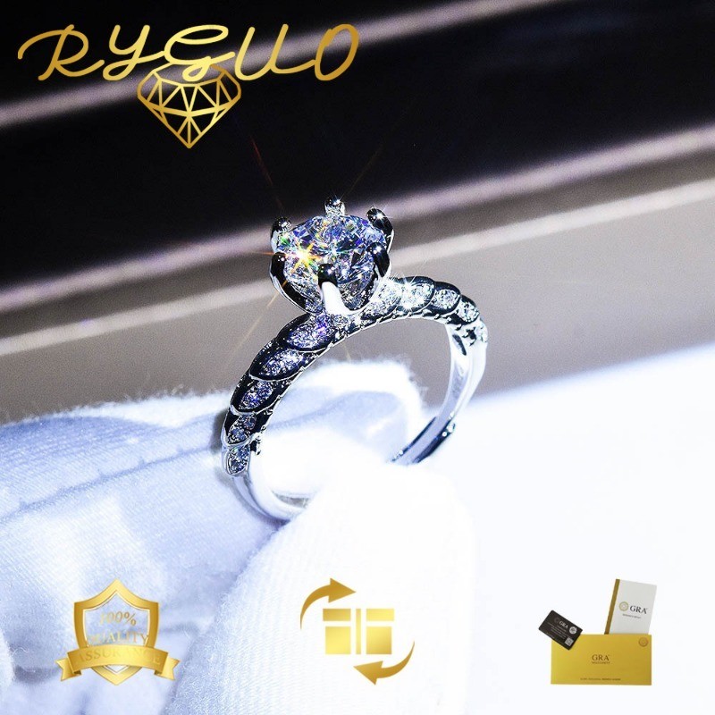 RYGUO Cincin Wanita PT950 Moissanite Warna D