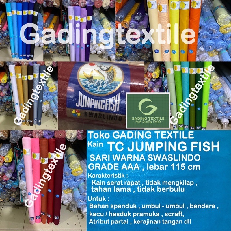 BEST SELLER ( per 1 roll ) Kain tetoron JUMPING FISH SARIWARNA rollan lebar 115 cm bahan spanduk luk