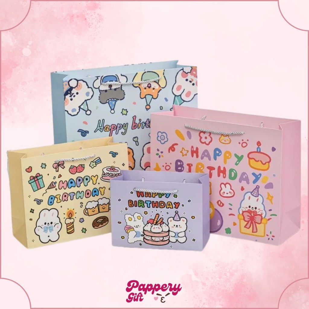

Paper Bag Gift Cute / Paperbag Hadiah Motif HBD Ultah Happy Birthday model landscape - SE0479