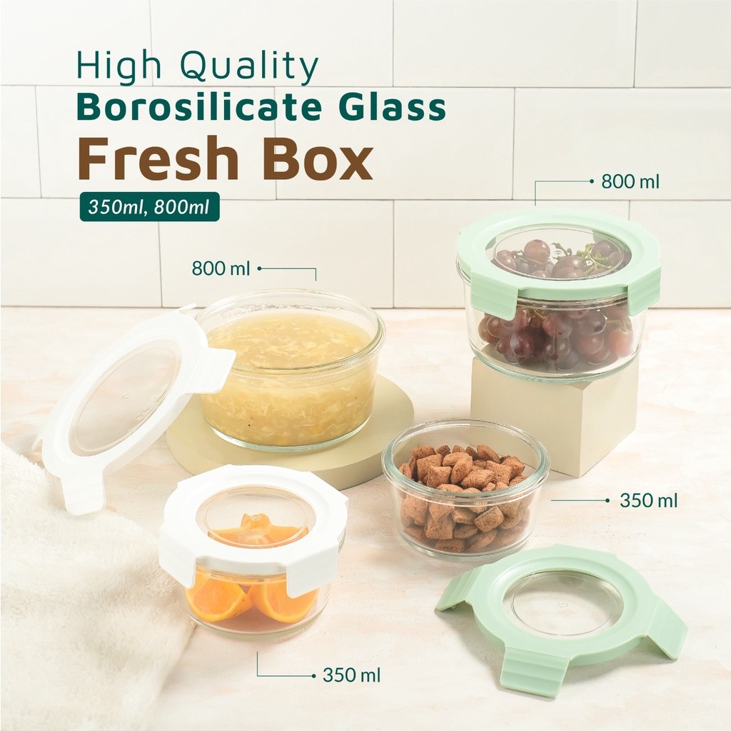 Wadah Mpasi Kaca Tempat Penyimpanan Mpasi Tahan Panas 350 ml & 800 ml