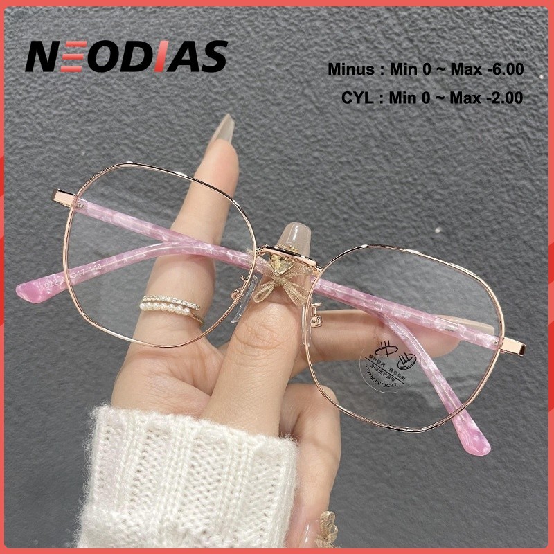 NeoDias Kacamata Minus Bulat Wanita Logam model Korea Trendy Kacamata untuk wajah bulat Anti Radiasi