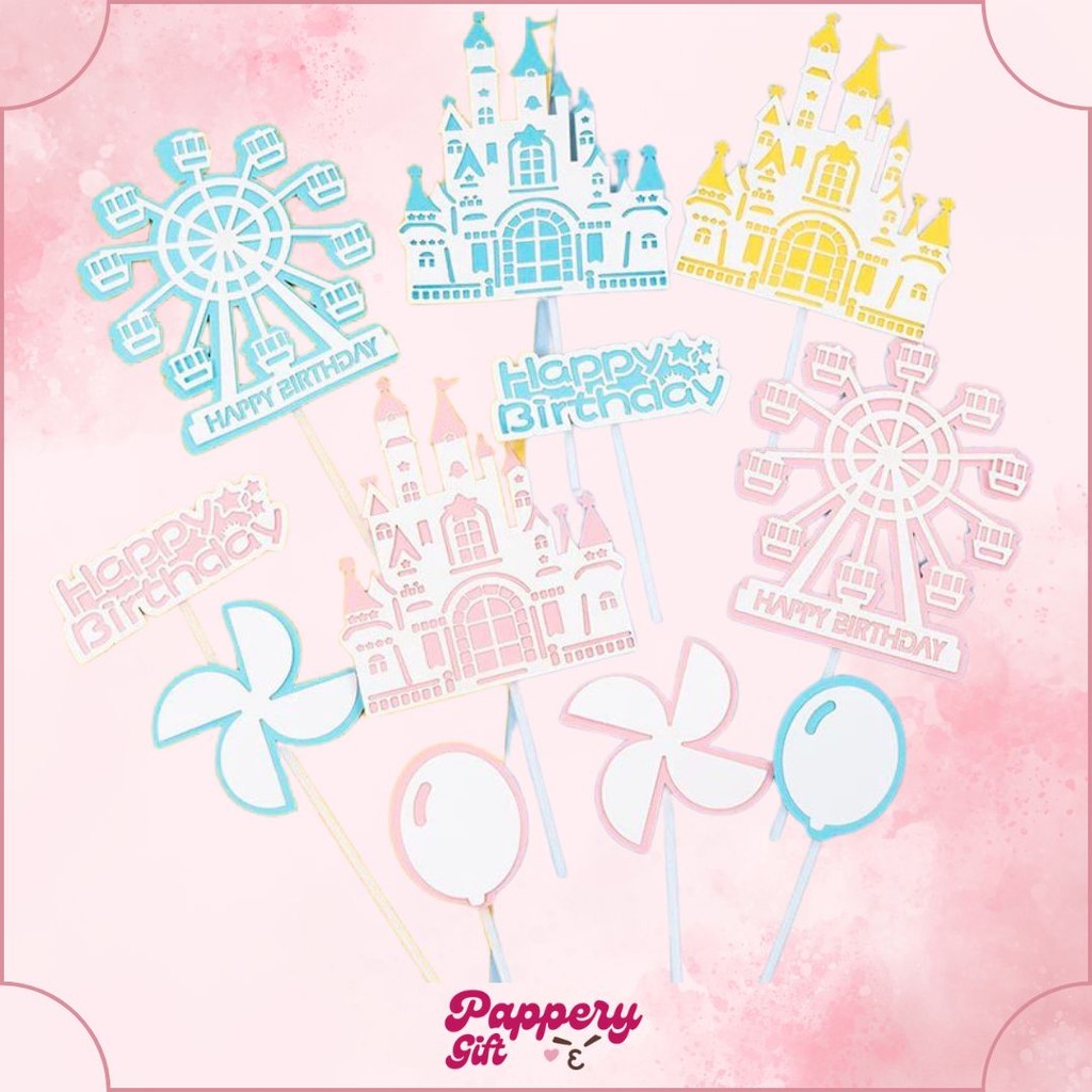 Cake Topper Castle Princess Istana Hiasan Dekorasi Kue Ultah Ulang Tahun Happy Birthday - SE0552