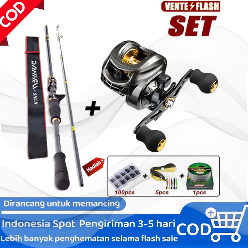 [TERLARIS] DAIWA Joran Pancing Set 1.8M 2 Bagian Casting Fishing Rod dan 7.2:1 BC Set Joran Pancing 