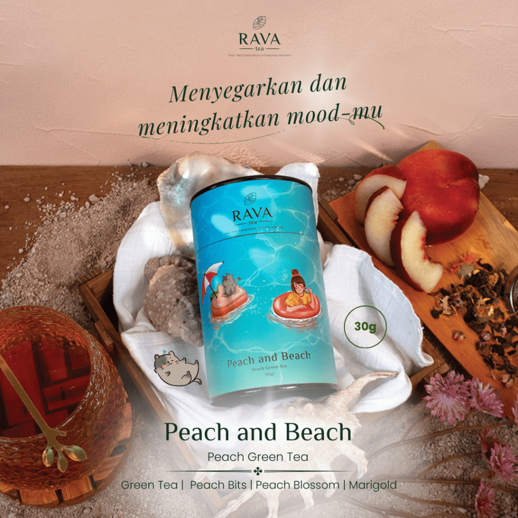 

Teh Peach Green Tea - Rava Tea: Peach and Beach - Tea Blend - Teh Artisan Premium
