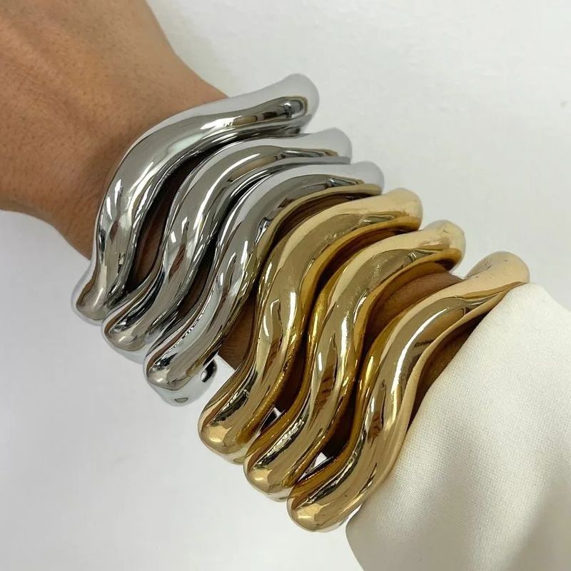 DIEZI 2pcs/set Exaggerated Hip Hop Irregular Bangles Bracelets Punk Gold Silver Color Geometric Bang