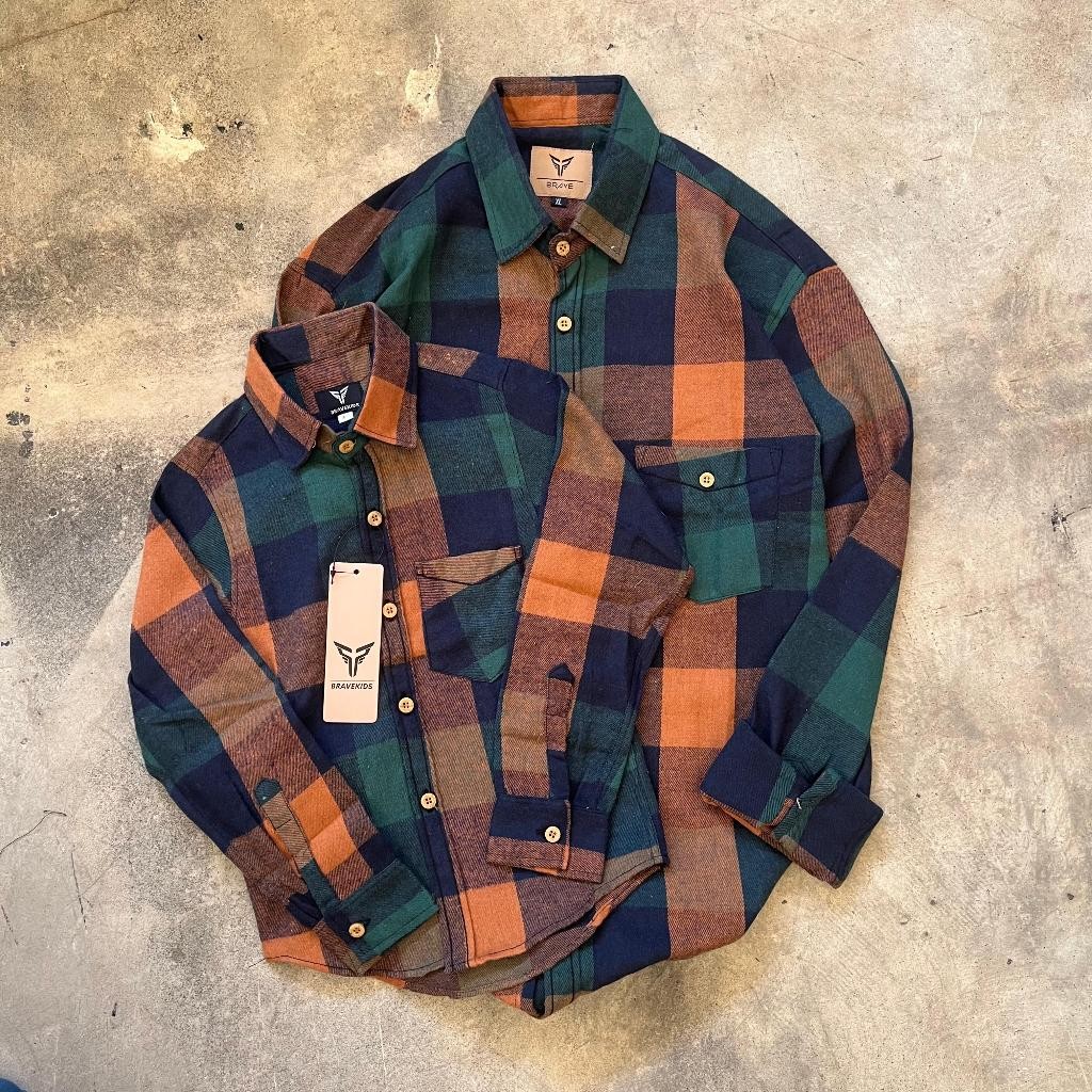 MUNIKSOSHOP  BRAVEKIDS - KEMEJA COUPLE FLANEL UNTUK ANAK DAN AYAH ORIGINAL DISTRO COD
