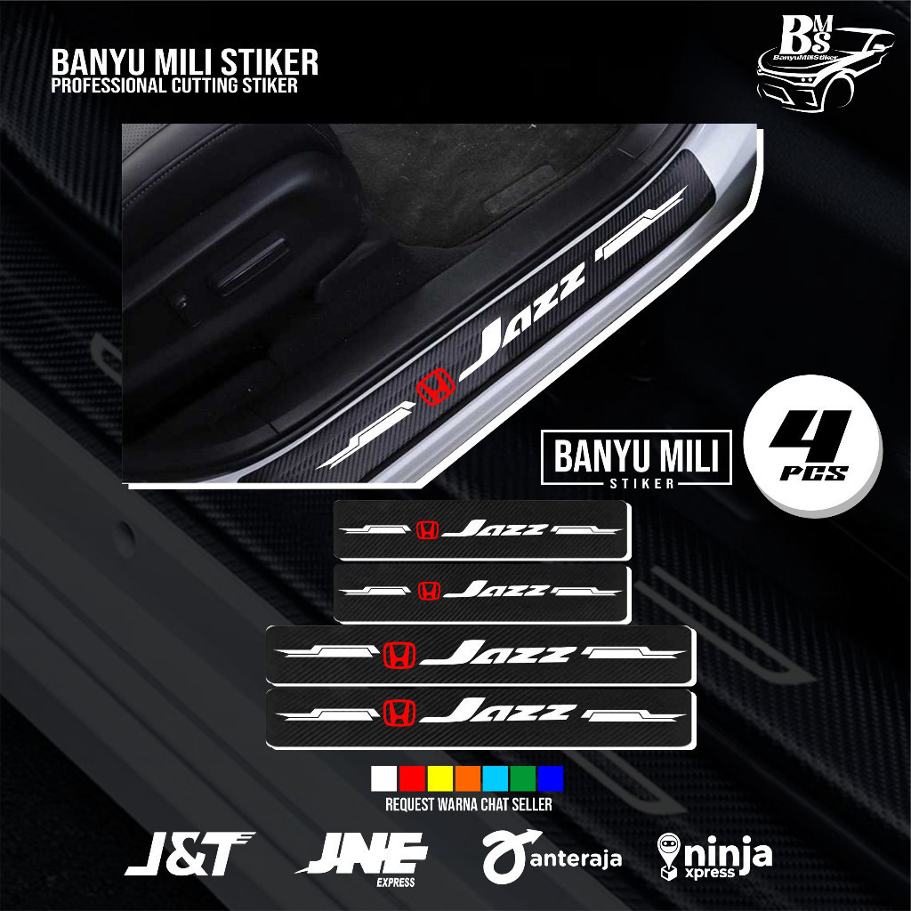 4pcs stiker karbon mobil hond jazz stiker karbon pelindung bawah pintu mobil dari pijakan kaki
