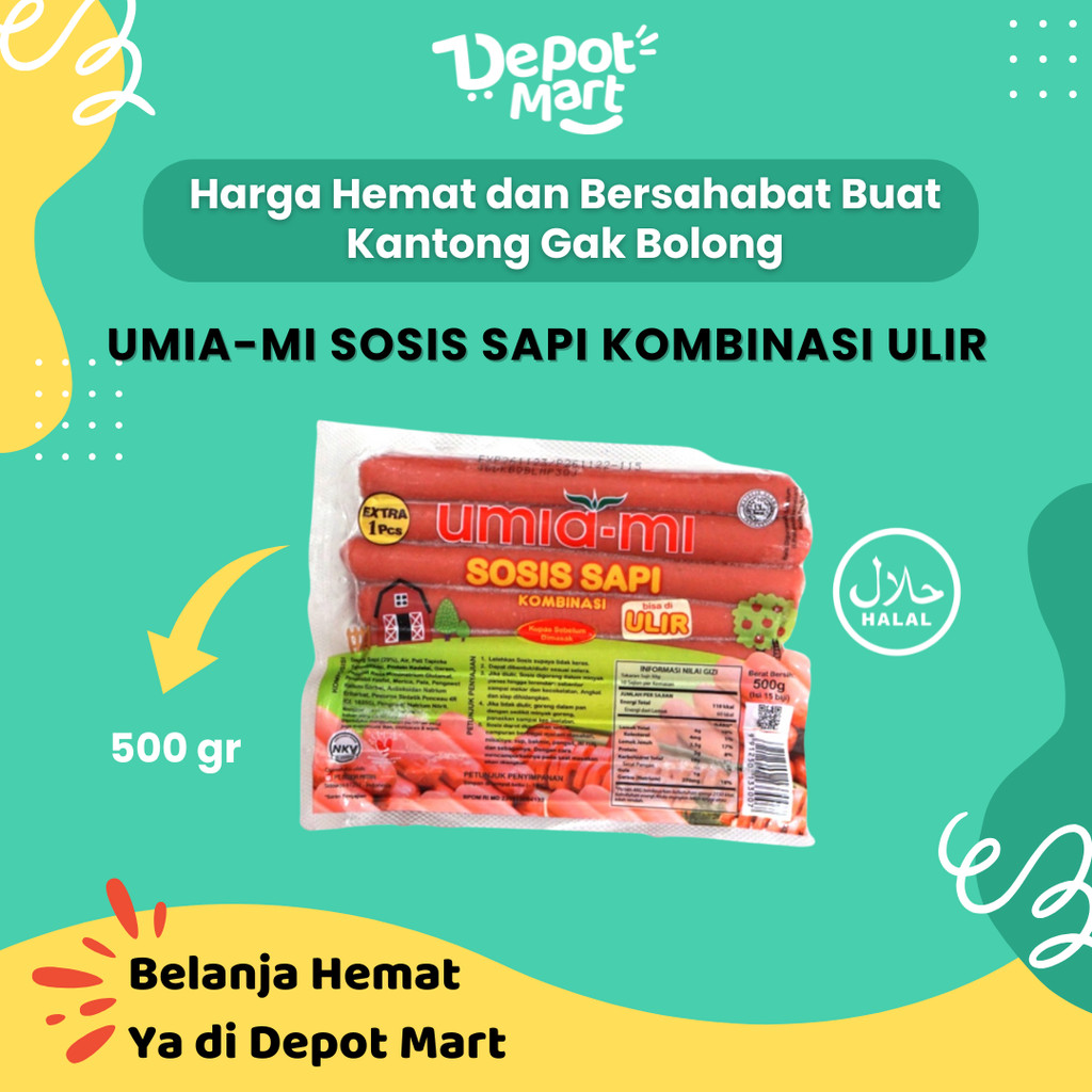 

Umiami Sosis Sapi isi 15 - 500 Gr /Beef Sausage/sosis Merah Ulir Umia-mi 500 gr Depot Mart