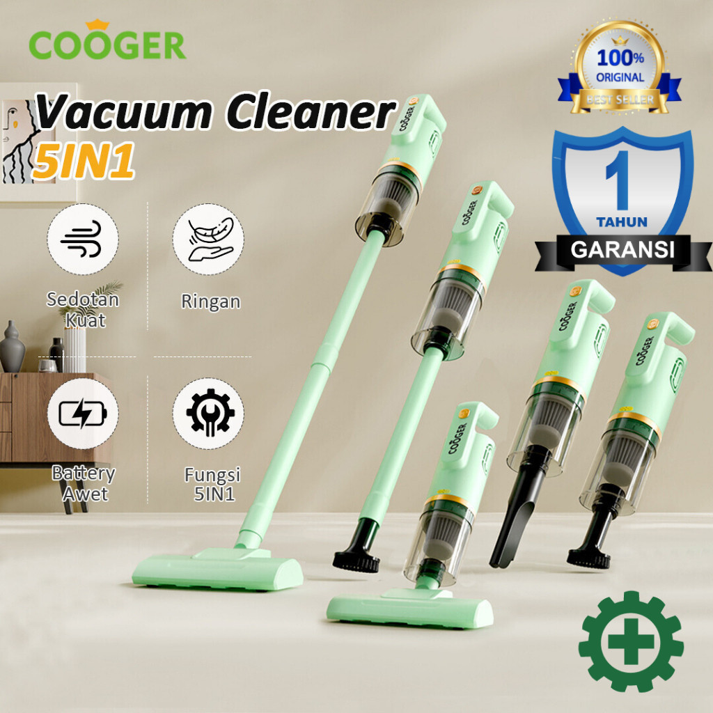 COOGER Vacuum Cleaner Vacuum Lantai Penyedot Debu 5IN1 Dengan Gagang Panjang Hijau Alat Penyedot Deb