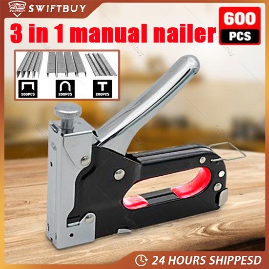 

Gratis 600 paku 3 In 1 Pistol Kuku Pistol Stapler Konstruksi Konstruksi Furnitur DIY Pelapis Pelapis Pistol Stapler Multifungsi Pistol Stapler Dekorasi Rumah Alat Pertukangan
