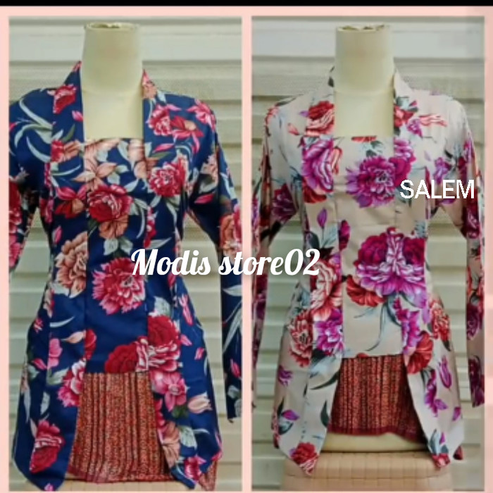 

kebaya kutubaru premium motif bunga besar lengan panjang - Hitam, 3L
