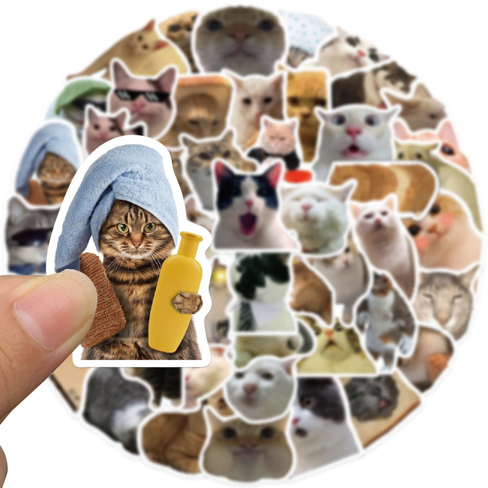 

10/30/50PCS Cat Cartoon Stickers Funny Meme Kids Toy DIY Waterproof Luggage Laptop Suitcase Water Bike Bottle Decals Decoration