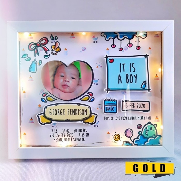 

Best Seller- Kado Lahiran Frame Bayi Gift Box BABY BORN BOY GIRL UPGRADE LAMPU GOLD - TANPA Lampu