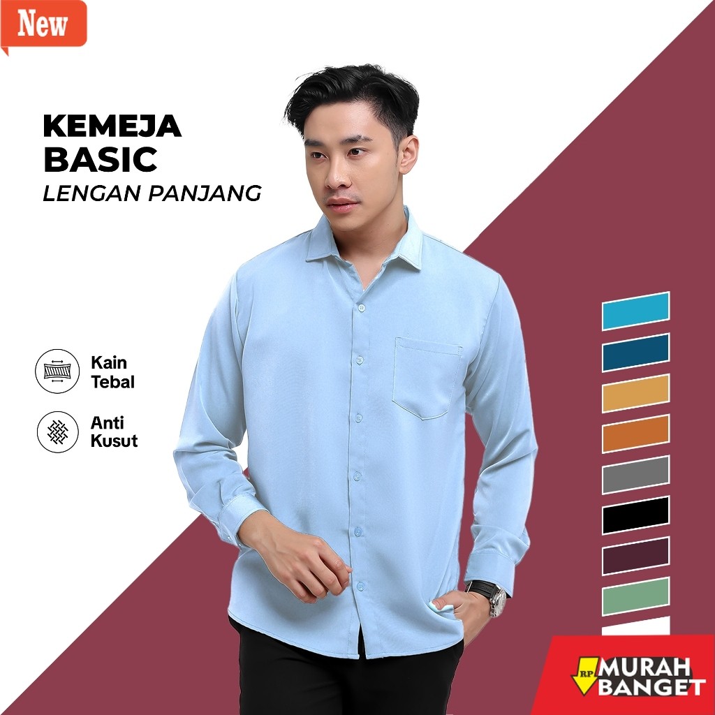 Kemeja formal pria BROGUY Kemeja Basic Lengan Panjang Unisex