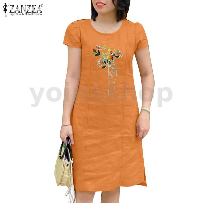 ZANZEA Women Vintage Floral Embroidery Summer Short Sleeve Dress Presale