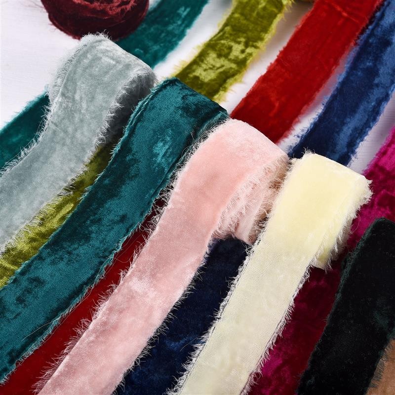 

Handmade Frayed Edging Velvet Suede Cloth Ribbon For Wedding Invitation Wrapping Bouquets Birthday Party Decorations Gifts