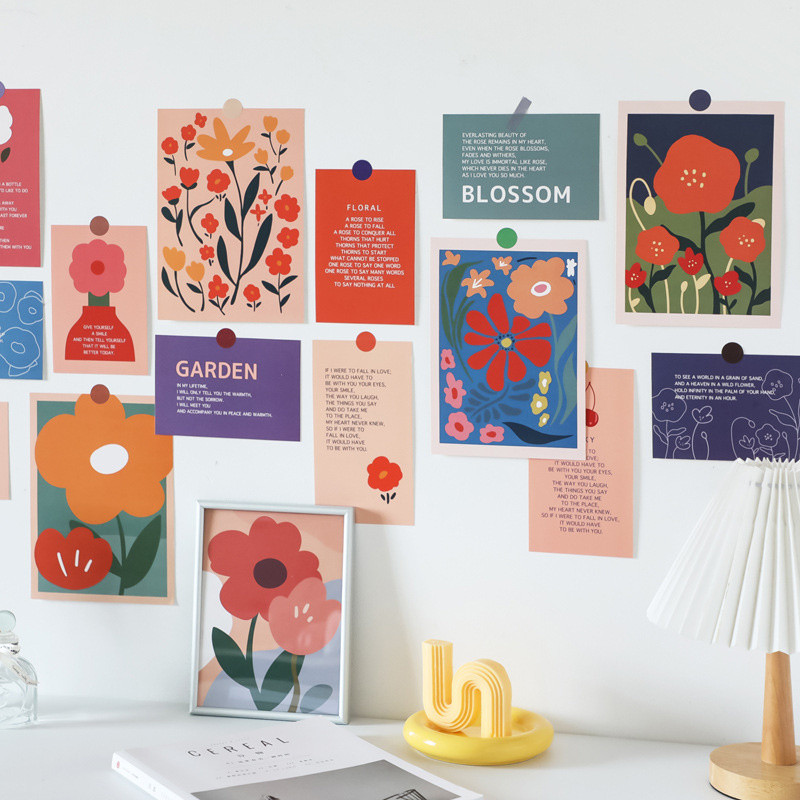 

Ins Colorful Abstract Flower Decorative Card Artistic Atmosphere Postcard Diy Background Wall Photo Props With Sticker 6 Sheets