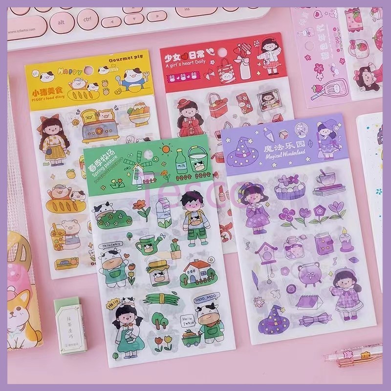 

Tesco Stiker Kartun DIY/Stiker Dekoratif Lucu Buku Harian Notepad-4 Lembar