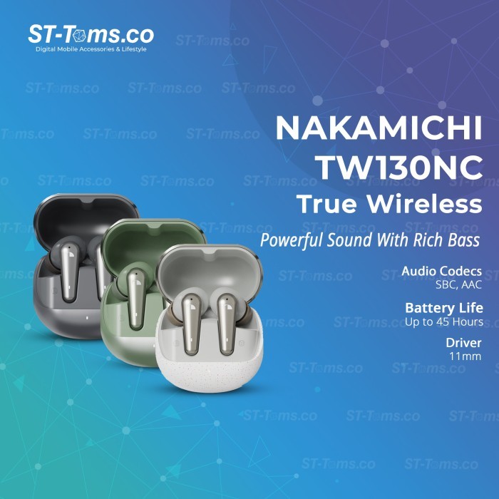 Nakamichi TW130NC True Wireless Earbuds ANC 45Jam Putih
