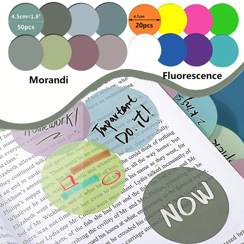 

Morandi Transparent Sticky Notes, Round Clear Self-Stick Translucent Book Markers for Home Office School Study Supplies