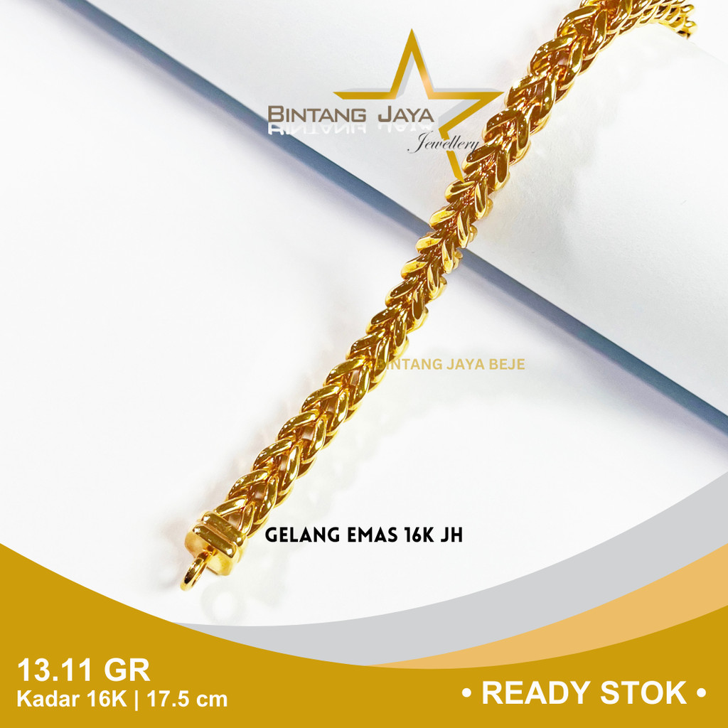 Gelang Emas Kadar 700 16K Berat 13.11 gr gram Panjang 17.5 cm Model Rantai Ukir Victory Cube Kait Pe