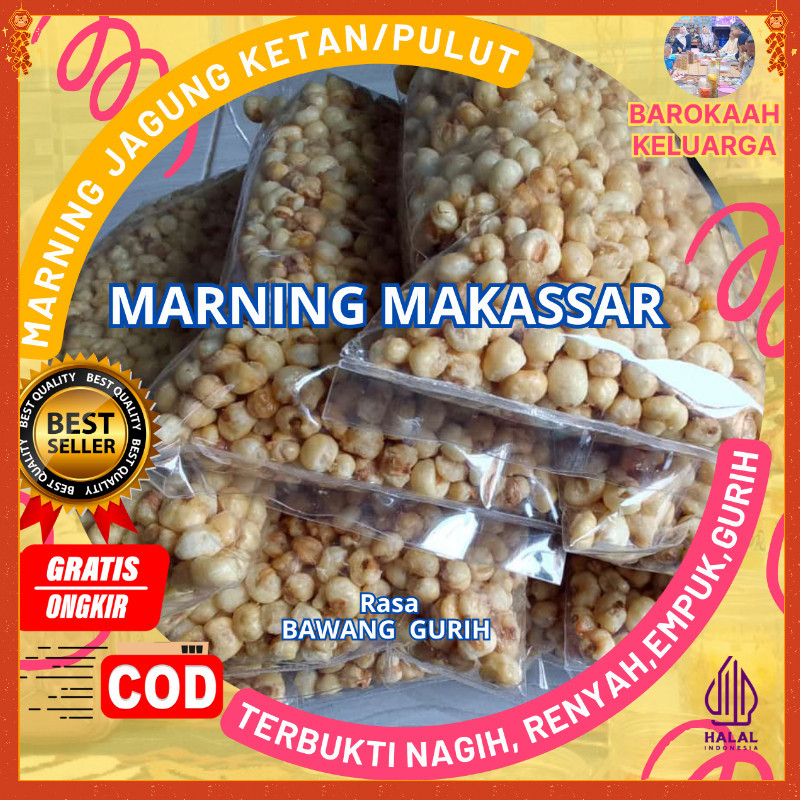 

MARNING JAGUNG SULTAN/MAKARONI MARNING JAGUNG KETAN / SNACK MARNING JAGUNG JAGUNG MILENIAL/ CEMILAN MARNING JAGUNG TERBUKTI SUPER DUPER EMPUK RENYAH SETENGAH KG KILOGRAM (500gr) MARNING MAKASSAR PREMIUM