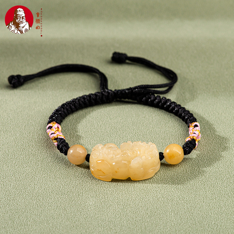 [Dengan  sertiflkat   identiflkasi] Giok sutra emas alami, tali tangan Pixiu tenunan tangan, model w