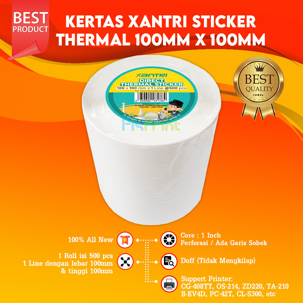 

RK Kertas Sticker Thermal 100mm X 100mm Label Barcode Direct Resi 1 Roll Isi 500pcs