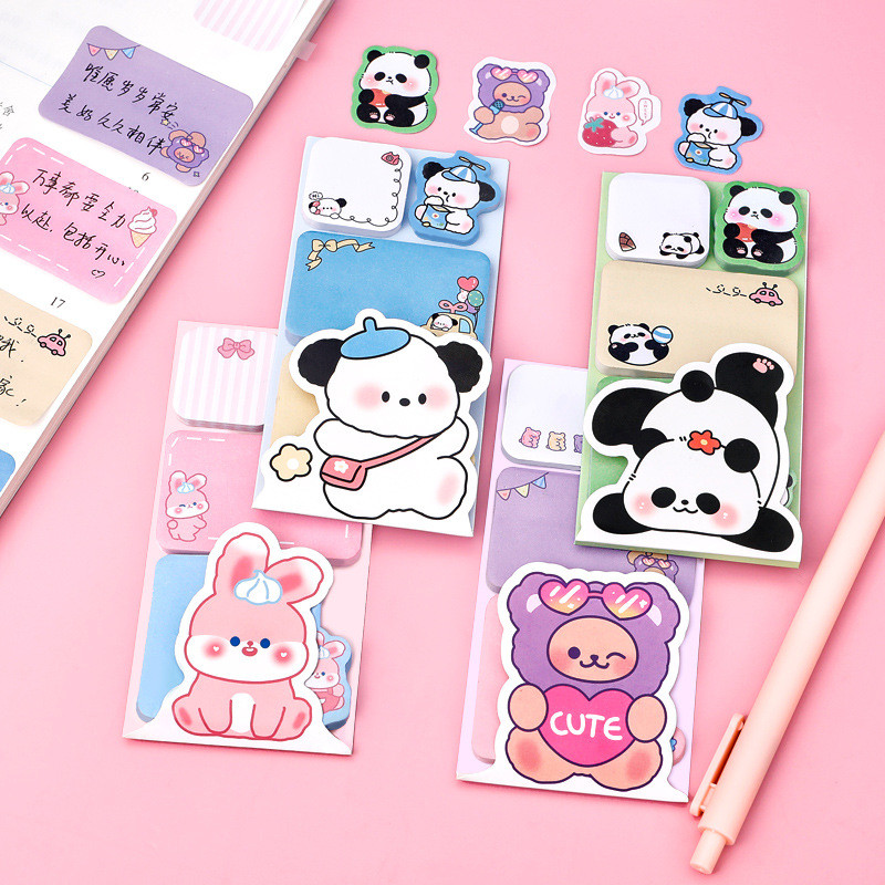 

100 Sheets Cute Cartoon Animal Panda Rabbit Sticky Note Pads Self-Adhesive Memo Notepad School Office Supplies Planner