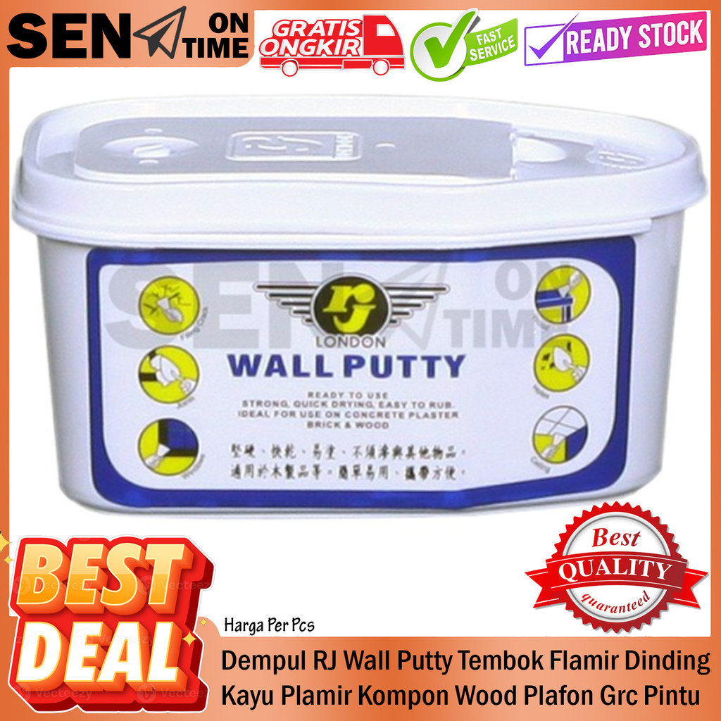 Dempul RJ Wall Putty 500 Gr Gram Tembok Flamir Dinding Kayu Plamir Kompon Wood Plafon Grc Pintu Jend