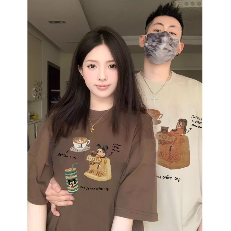 Mickey & Goofy baju kaos pria T-shirt wanita t shirt pria couple pasangan oversize couple