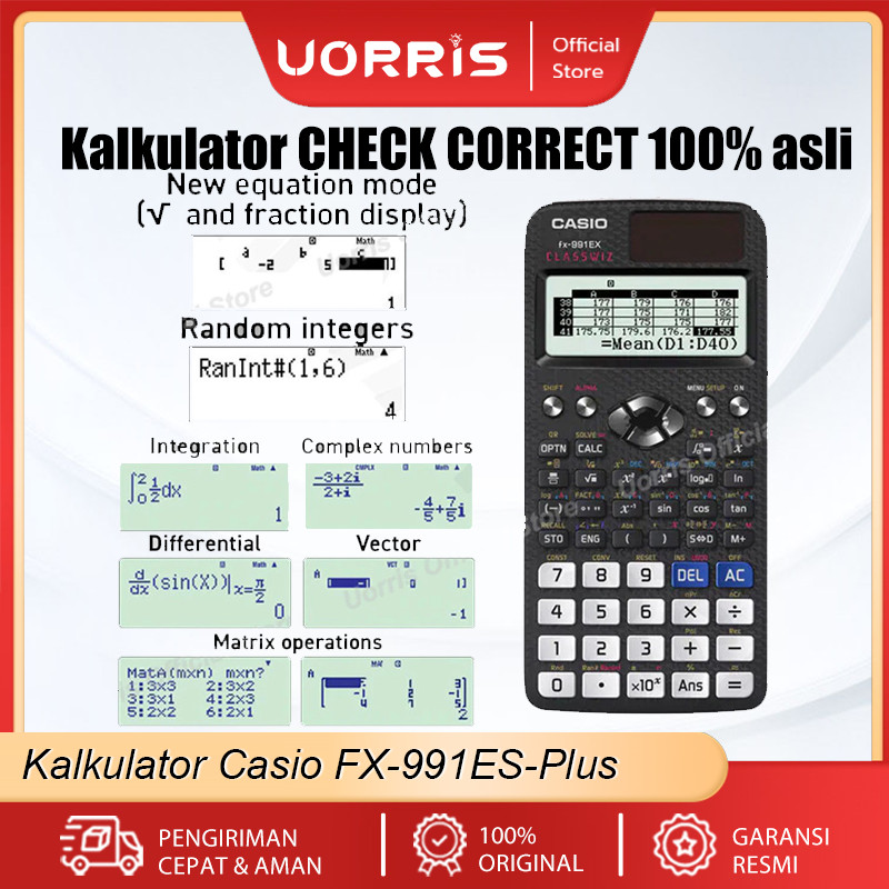 

Kalkulator Scientific Casio FX 991EX/FX 991ES PLUS Kalkulator Ilmiah Original Pengisian Tenaga Surya 552 Fungsi LCD Resolusi Tinggi