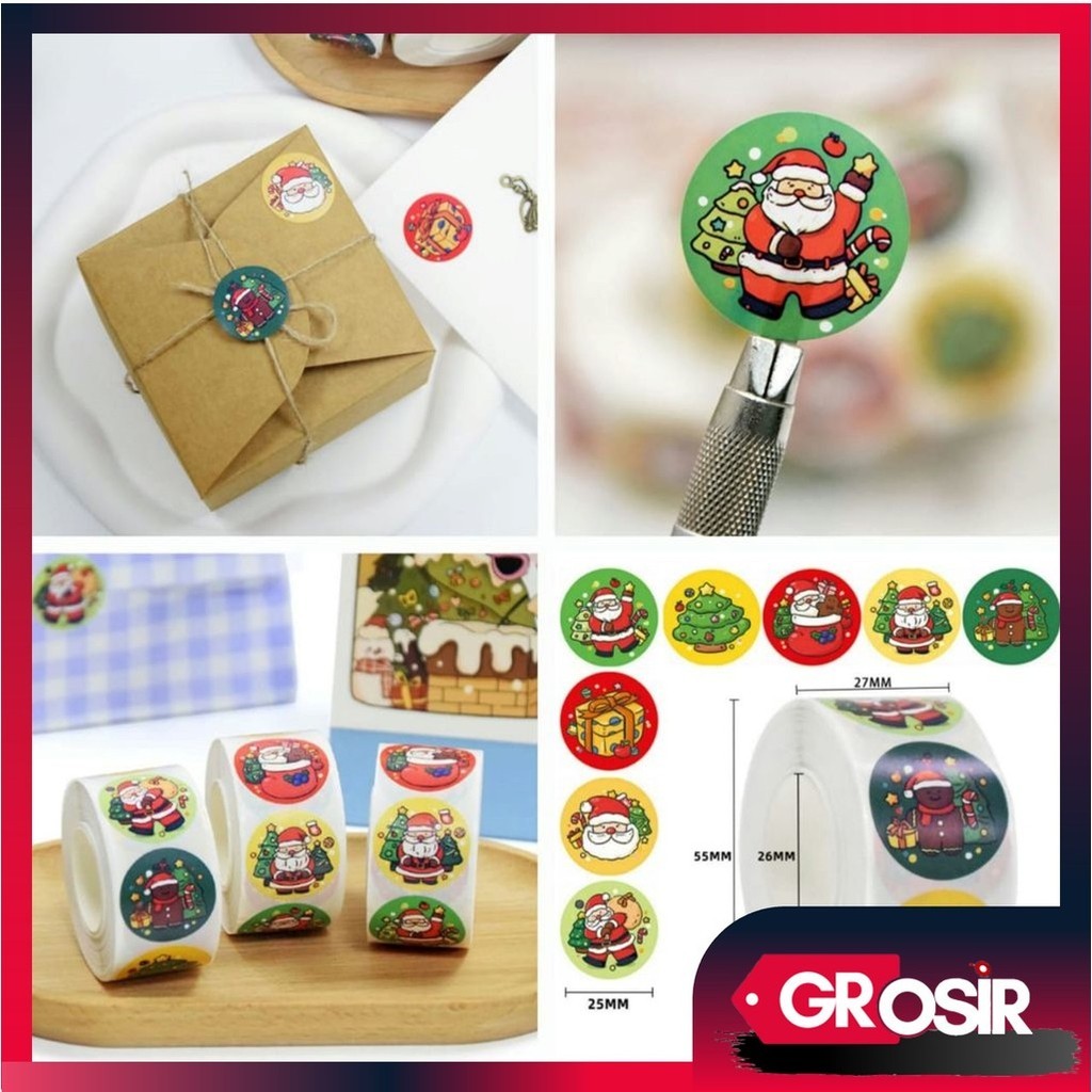 

Grosir - 6464 Stiker Label Kemasan Hampers / 500 PCS Cute Christmas Sticker / Packing Label Sticker Natal / 1 Roll 500 PCS Sticker