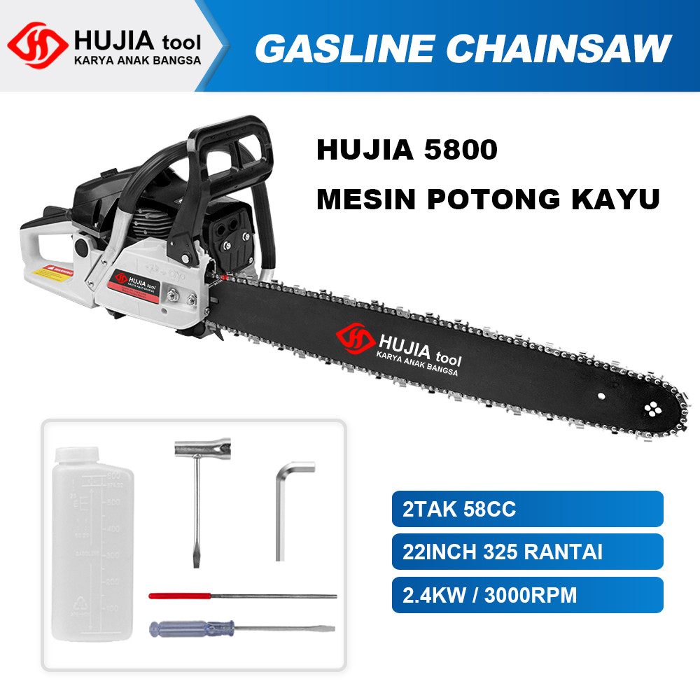 HuJIA 22inch Mesin Sinso 2Tak Mesin Potong Kayu 58CC Mesin Sinso Senso Chainsaw 2Tak 22inch Gergaji 