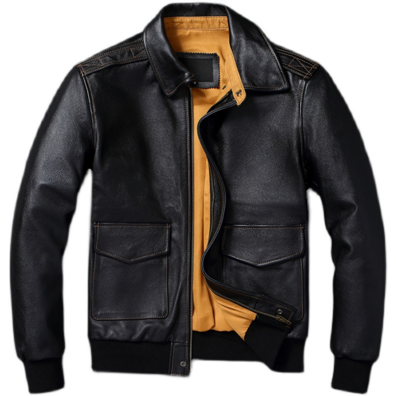 Men Leather Jacket Real Cowhide A2 Pilot Jacket Air Force Flight Jackets Men's Leather Aviator Jacke