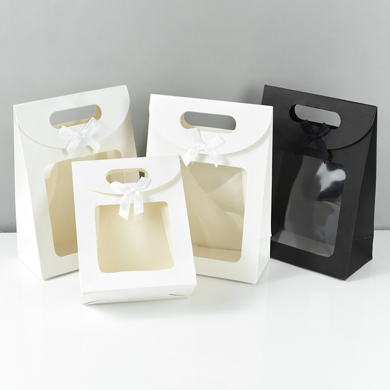 

Transparent Window Black/White Gift Paper Bags Wedding Birthday Baptism Home Party Candy Gift Packaging Bags Baking Takeaway Bag
