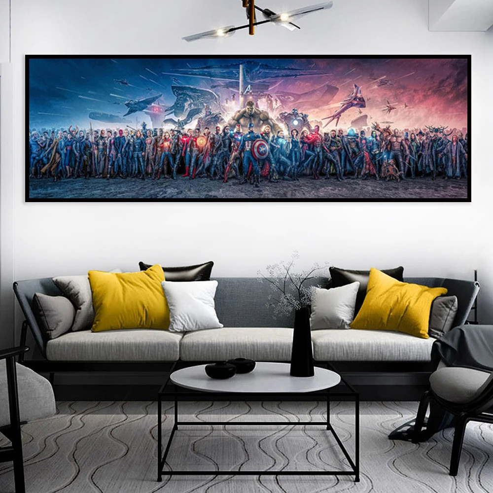 

Disney Wars Fine Art Panorama Poster And Print Cartoon Avengers All Superhero Canvas Painting Large Wall Art Home Decoration