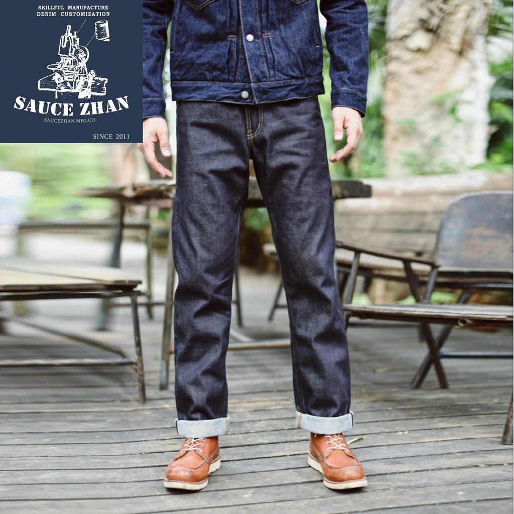 SauceZhan 316XX Casual  Selvedge Jeans Raw Denim Jeans Unwashed  Selvage Indigo Denim Jeans Straight