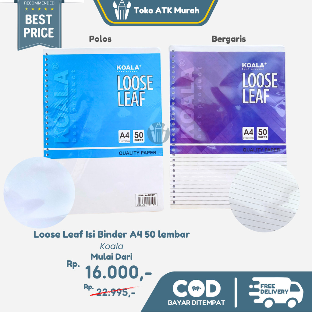 

Kertas Binder / Loose Leaf A4 50 Garis Polos Koala - Isi Binder Garis Polos