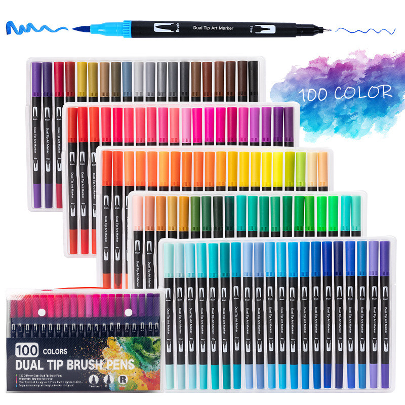 

12-120 Colors Felt Tip Drawing Watercolor Art Markers Pen Dual Brush Fineliner Colouring Pen Set for Calligraphy Painting